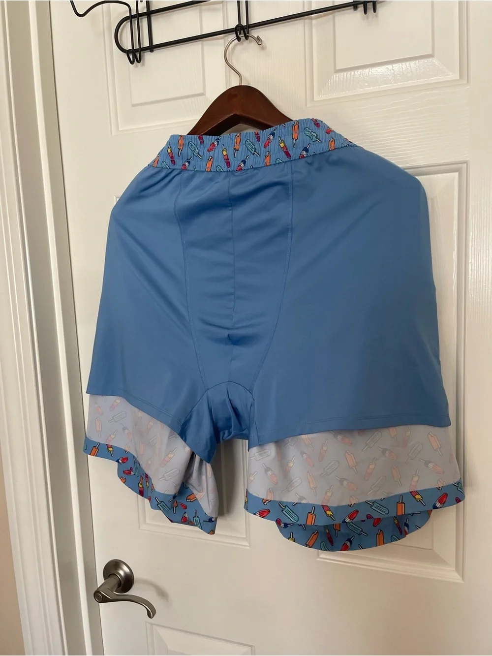Caribbean Blue Swim Trunks with Orange Drawstring